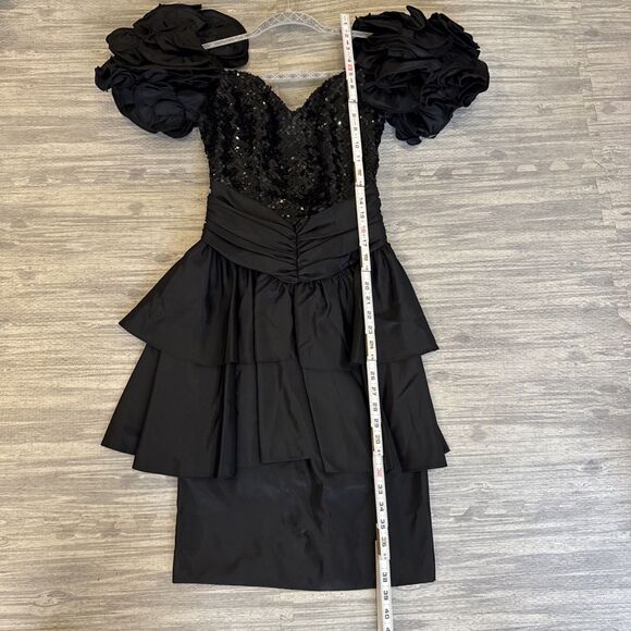 Vintage 80s Sequin Veni Infantino Sz 10 (S) Black Puffy Sleeve Whimsigoth Gothi - Picture 7 of 9